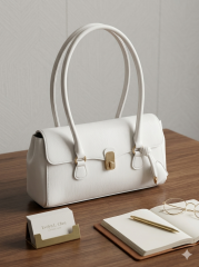 Vintage Stil Uzun Kulplu Kadın Omuz Çantası - Baget Model Metal Tokalı Şık Çanta