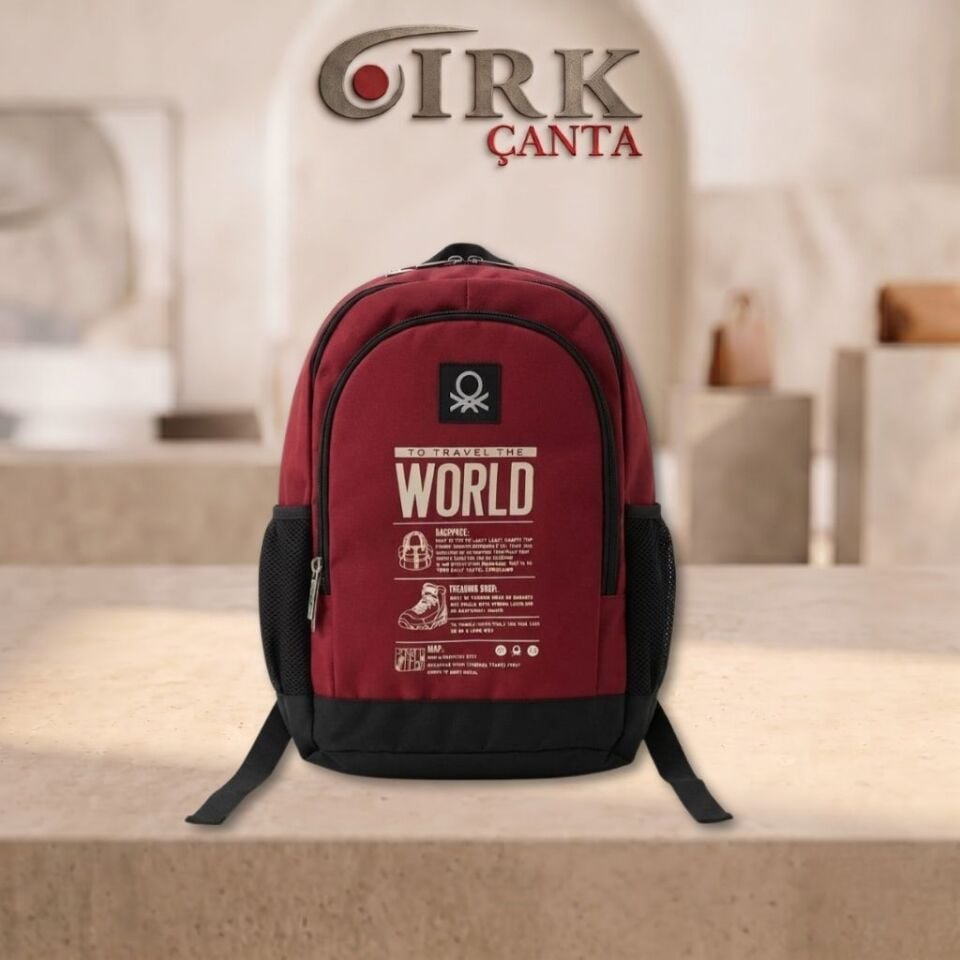 ''TO TRAVEL THE WORLD'' YAZILI GRAFİK DETAYLI OKUL VE SPOR SIRT ÇANTASI