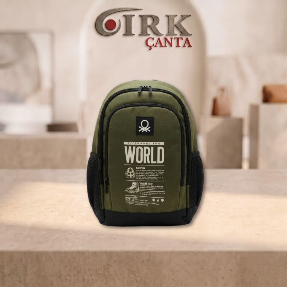''TO TRAVEL THE WORLD'' YAZILI GRAFİK DETAYLI OKUL VE SPOR SIRT ÇANTASI